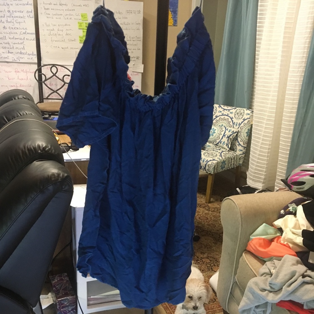 Blue off the shoulder tee